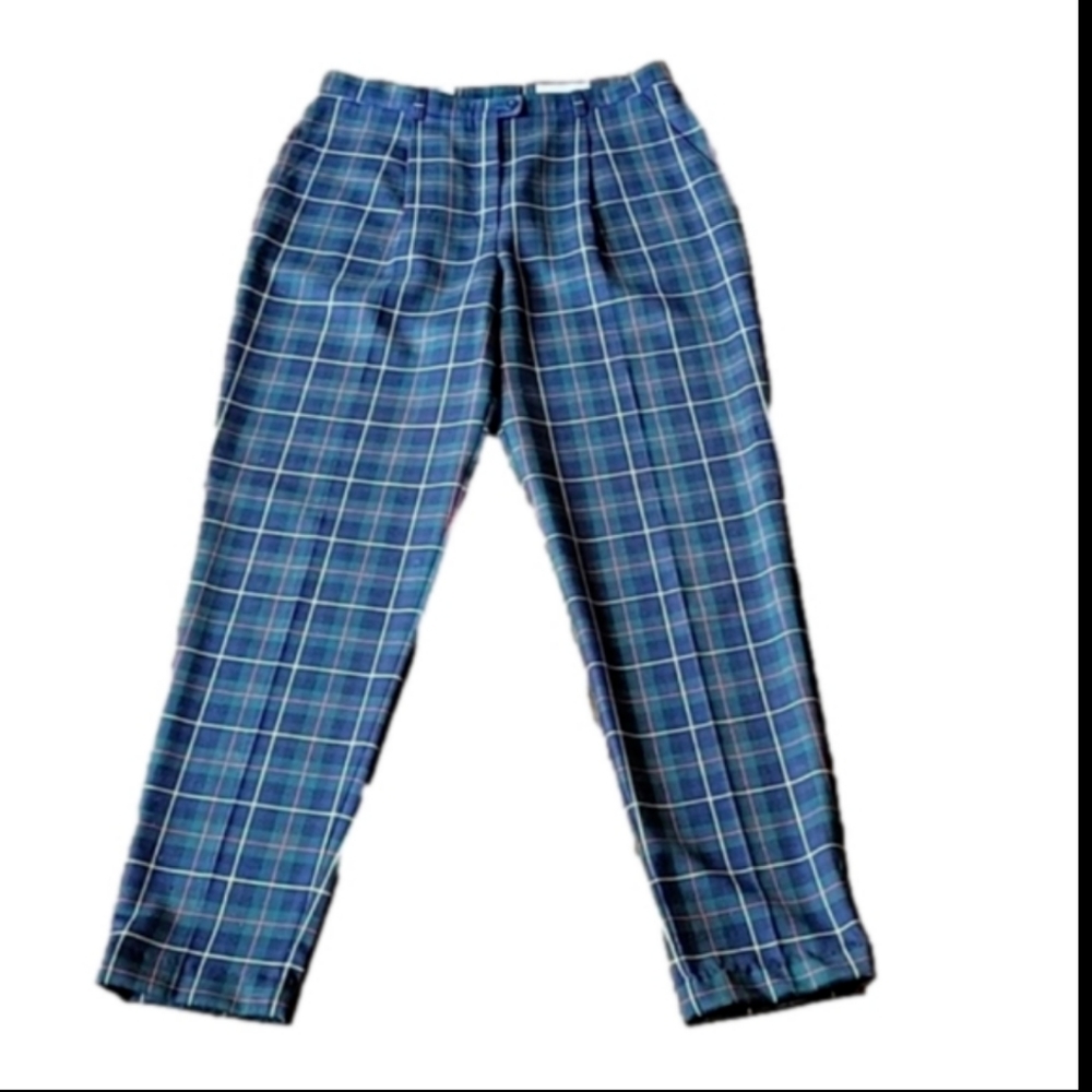 Escada Margaretha Ley Pleated Wool Plaid Equestrian Tapered High Waist Trousers